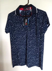 RLX Ralph Lauren Golf Ralph Lauren Womens Top Sz L  Blue Star Print Wicking NEW - Picture 1 of 3