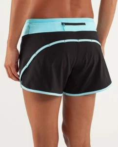 EXC LULULEMON TURBO RUN SHORTS INS 4" BLACK/ANGEL BLUE/TONKA STRIPE SIZE 4 - Picture 1 of 4