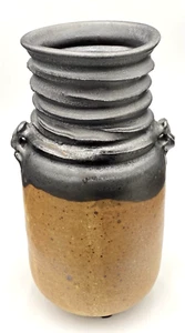 Studio Art Pottery Vase, braun gesprenkelt mit schwarzer Salzglasur, Gewindehals - Bild 1 von 9