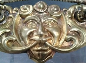 Rare Antique Gothic Victorian Brass Devil Gargoyle Face Drawer Pull 19th c 4 1/4 - Picture 1 of 8
