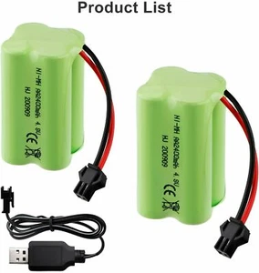 2 Stück 4,8V 2400mAh Akkupack SM-2P Stecker Wiederaufladbar mit USB Ladekabel - Bild 1 von 11