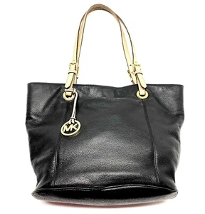 MICHAEL KORS JET SET TRAVEL LARGE BLACK LEATHER SHOULDER TOTE BAG - Picture 1 of 13
