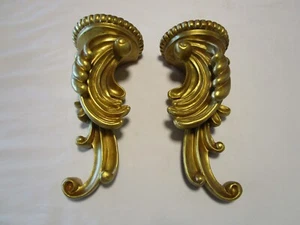 Vintage  Wall Sconce Gold Gilt Corbel Display Beaded Shelf Ornate Pair  12.25" T - Picture 1 of 12