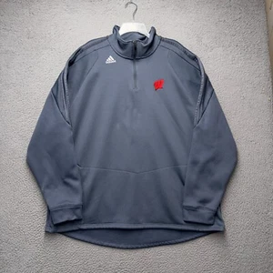 Wisconsin Badgers Sweater Mens 3XL Gray Adidas 1/4 Zip Pullover Fleece NCAA - Picture 1 of 10