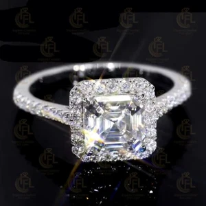 2,2 kt Asscher-Schliff Moissanit Halo Verlobungsring 14 K Weißgold vergoldet - Bild 1 von 12