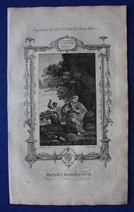 Impresión antigua original PETER'S ARREPENTANCE, Biblia del Dr. Southwell, 1774 - Imagen 1 de 3