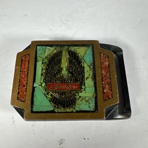 Rare Vintage Harley Davidson Belt Buckle Turquoise Coral Brass Tech Ether Guild - Bild 1 von 2