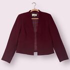Le Suit Open Front Blazer Jacket Size 6 Stretch Burgundy Classic Chic NWT $129
