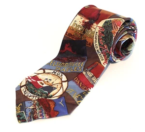 Corbata de seda vintage Polo Ralph Lauren World Travel Holiday estampado Grand Tour - Imagen 1 de 5