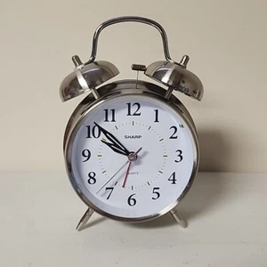 Working Sharp Twin Alarm Clock Metal Backlight Glow Hands Old Fashioned Bell - Picture 1 of 3