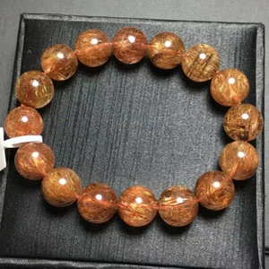 13.7mm Natural Copper Rutilated Quartz Round Crystal Beads Bracelet AAAAA - Picture 1 of 2