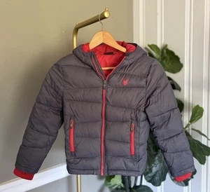 Spyder Black Red Full Zip Hooded Puffer Ski Snowboard Jacket Winter Boys Size 6 - Picture 1 of 4