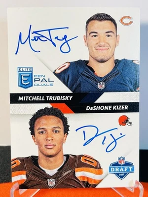 2017 Donruss Elite Pen Pals Duals Deshone Kizer Mitchell Trubisky Rookie Auto RC - Image 1 of 2