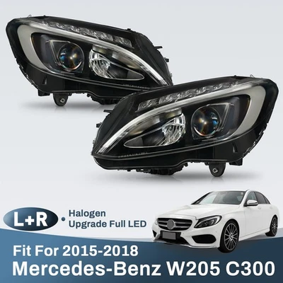 Halogen Upgrade Full LED For 2015-2018 Mercedes-Benz W205 C300 Headlight Pair Foto 1 de 4