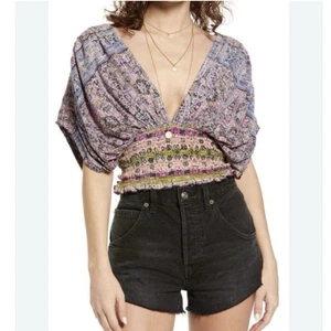 Top Free People taglia XS Next Vacation nero combo boho cropped festival hippie - Foto 1 di 12