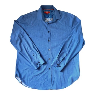 Tallia Men's Blue Striped Dress Shirt Size L Paisley Cuff Detail Modern Fit - Image 1 of 4