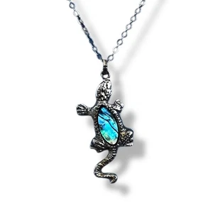 Silber Synthetisch Blau Opal Eidechse Gecko Anhänger Halskette - Bild 1 von 5