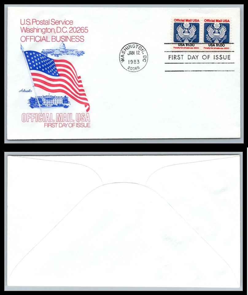 US FDC # O132 $1 Official Eagle  Pair  Artmaster   1983, 9p8353 - Image 1 of 1