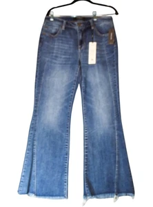 Liverpool Hannah Flare Jeans Womens 8 Blue Goodwell High Rise Distressed Raw Hem - Picture 1 of 15