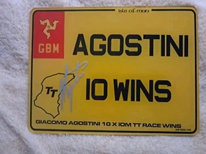 Giacomo Agostini handsigniertes Iom Tt Nummernschild, Moto Gp, Mv Augusta,... - Bild 1 von 3