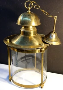 GRANDE LANTERNA IN OTTONE MARINA VINTAGE- LAMPADA A SOSPENSION ELETTRIFICATA - Imagen 1 de 10