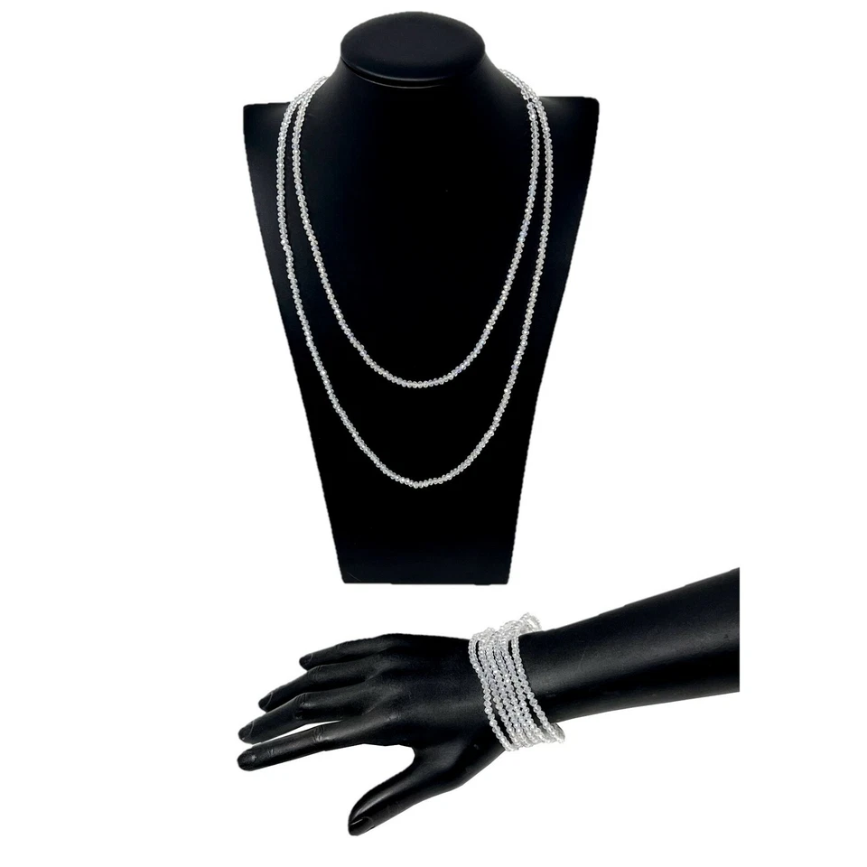 Trasparente Collana o Bracciale Cristallo Filo Lungo Elastico Donna 100cm C/11 - Immagine 1 di 1