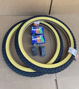 20" x 2.125 Bicycle Black/Gum Wall Tires Tubes Strips DURO Freestyle BMX Knobby - Picture 1 of 6