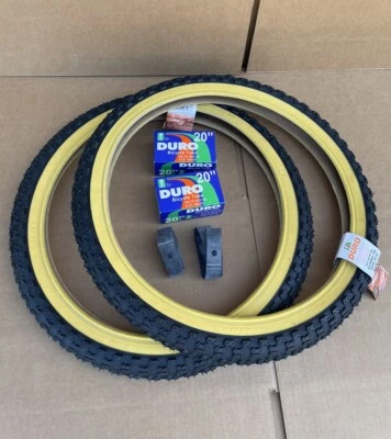 20" x 2.125 Bicicleta Negro/Goma Pared Neumáticos Tubos Tiras DURO Freestyle BMX Knobby Foto 1 de 4