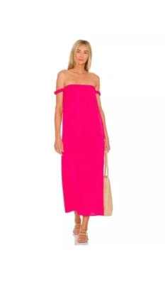 Vestido BB DAKOTA Steve Madden Jugo de Guayaba Rosa Glo Fucsia Hombro Descubierto Maxi Talla S Foto 1 de 3