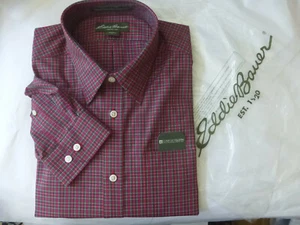 NWT Men's Eddie Bauer Shirt Tartan Red Plaid LS Size Large - Picture 1 of 3