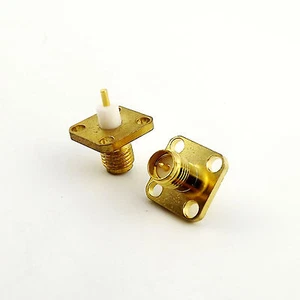 100x RP-SMA Female Male Pin 4 Holes Flange PTFE Panel Mount Solder RF Connector - Picture 1 of 7