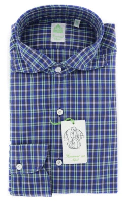 Finamore Napoli Blue Plaid Shirt - Extra Slim - (F111189) - Image 1 of 4