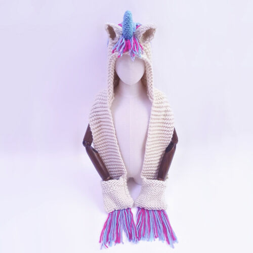 Handmade Unicorn Hat with Scarf Warm Knitted Caps Winter Wool Knitted