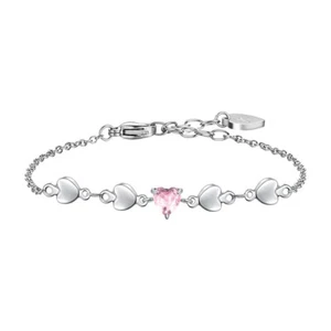 Bracciale Donna Luca Barra BK2750 In Acciaio Con Cuori E Cristallo Rosa - Foto 1 di 4