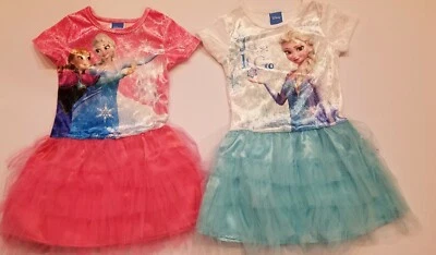 Disney Frozen Anna Elsa Tutu Dress Girl Size 4 5 6 6X 7 8 10 12 Pink Blue - Image 1 of 3