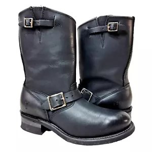 FRYE Made In USA Veronica Short Sz 8 Black Oiled Leather Harness Boots - Picture 1 of 14