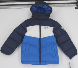REEBOK COLORBLOCK HOODED PUFFER COAT NAVY/ROYAL CHILDS SIZE 7 NWT $75 - Picture 1 of 3