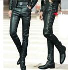 Mens Lace Up Motorcycle Biker Synthetic Leather Long Pants  Nightclub Trousers