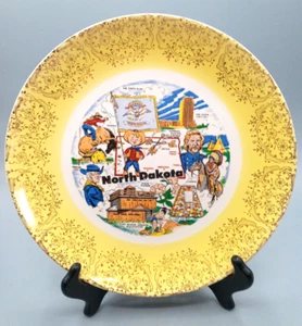 Plato de estado de recuerdo de porcelana vintage NORTH DAKOTA - 10" - Imagen 1 de 6