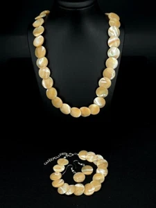 SCHMUCKJAGD 3-TLG SET: KETTE, ARMBAND & OHRHÄNGER MIT PERLMUTT - Bild 1 von 4