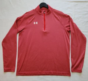Under Armour Heat Gear Loose Fit Mens Med 1/4 Zip Red Gray Pullover Long Sleeves - Picture 1 of 11