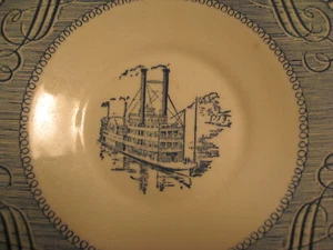 CLASSIC Currier &Ives Royal China Blue & White Riverboat Saucer "Low Water" VGC - Picture 1 of 4