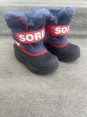 Botas de nieve de invierno Sorel azul rojo niños talla 9 Foto 1 de 4
