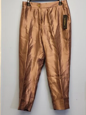 Pantalones de traje de pierna cónica de seda Donna Karan para mujer talla 8 marrón Foto 1 de 4