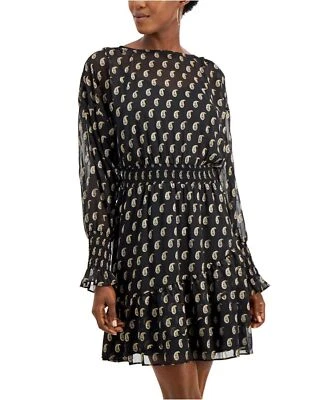 INC Dress Printed Paisley Ruffle Hem Black Sz XL NEW NWT N141 - Image 1 of 3