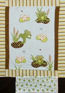 8 BABY PANELS -- Frog Pads Applique Flannel & 8 Yards Frog Toss Backing Fabric - Picture 1 of 1