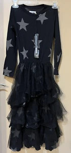 NWT Nununu Girls Layered Maxi Tulle Black Stars Dress Size 6-7yrs - Picture 1 of 7