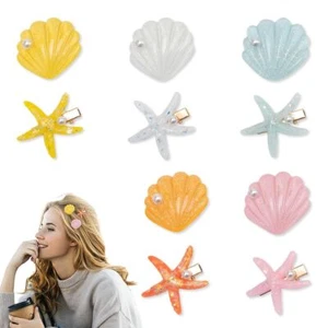 Artificial Shell Pearl Barrette -Starfish Seashell Hairclip Women Hair Accessory - Picture 1 of 16