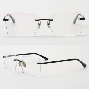 Rectangular Rimless Eyeglass Frame Men Square Business Metal Gold Glasses Modern - Picture 1 of 14