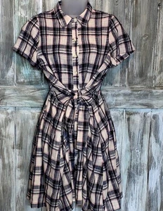 11 1 Tylho Anthropologie Damen S kariert Western adrett vorne zum Binden Hemdkleid neu mit Etikett - Bild 1 von 12